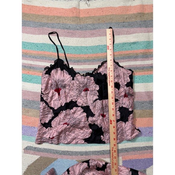 August Moon silk floral pajama set cami capri pants coquette y2k - Picture 3 of 6